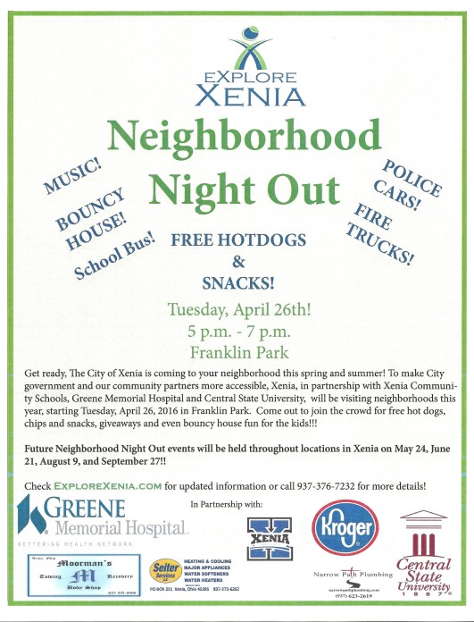 Xenia Neighborhood Night Out full size flyer