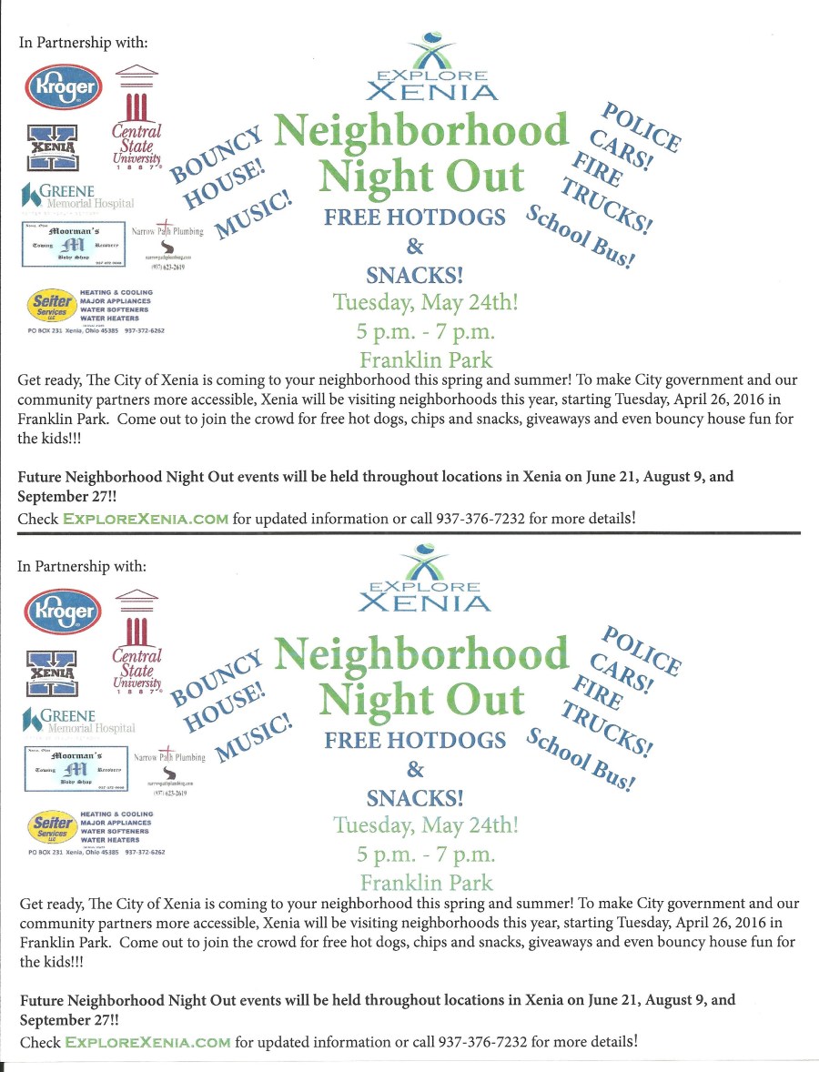 Xenia Neighborhood Night Out halj flyers